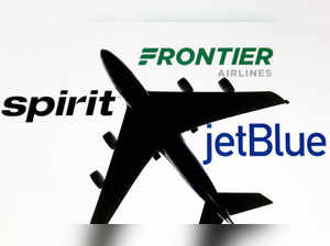 FILE PHOTO: Illustration shows JetBlue, Spirit and Frontier Airlines logos