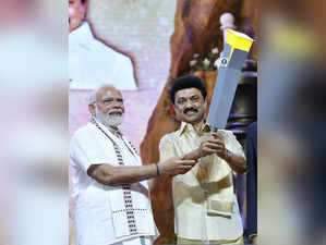 Chennai: Prime Minister Narendra Modi with Tamil Nadu CM MK Stalin holds the Che...