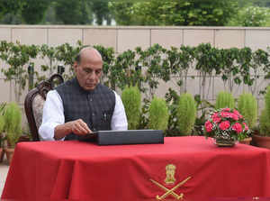New Delhi: Union Defence Minister Rajnath Singh at the National War Memorial on ...
