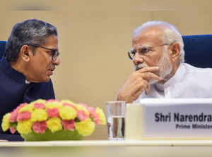 Prime Minister Narendra Modi with Chief Justice of India N.V. Ramana during the inaugural session of First All India District Legal Services Authorities Meet in New Delhi