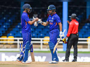 Port of Spain, July 27 (ANI): India's Shikhar Dhawan and Shubman Gill during the...