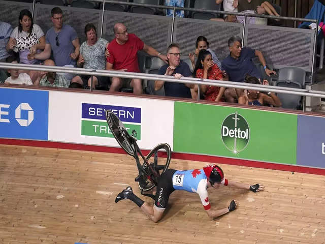 Crash catapults cyclists into crowd
