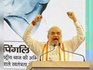 Delhi:Union Home Minister Amit Shah addresses during a Tiranga Utsav on the occasion of 146th Birth Anniversary of Pingli Vainkaiha at IG stadium in New Delhi on Tuesday August 02, 2022 (Photo: Wasim Sarvar/IANS)