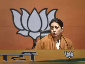 New Delhi: Union minister and BJP leader Smriti Irani addresses a press conferen...