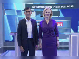 Liz Truss, right, and Rishi Sunak during The Sun's Showdown, the fight for No10,...