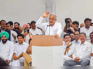 New Delhi: Congress leader and Chhattisgarh CM Bhupesh Baghel addresses during t...