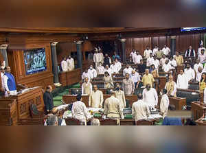 **EDS: TV GRAB** New Delhi: Speaker Om Birla and MPs in the Lok Sabha during Mon...