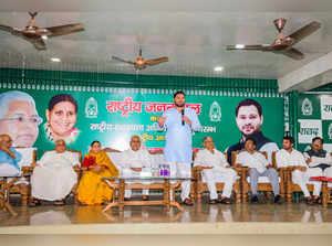 Patna: Rashtriya Janata Dal leader Tejashwi Yadav speaks as Janata Dal (United) ...