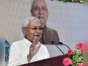 Patna: Bihar chief Minister Nitish Kuimar addresses during the National Handloom Day function, in Patna, Sunday, Aug. 7, 2022. (Photo: IANS)