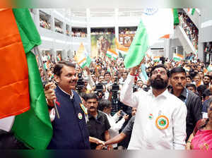 Mumbai, Aug 11 (ANI): Maharashtra Chief Minister Eknath Shinde with Deput...