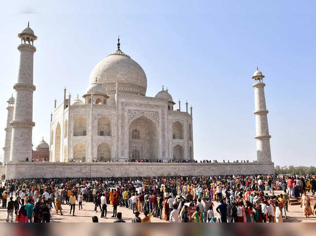 Agra, Feb 28 (ANI): People in large numbers gather at the Taj Mahal on the annua...