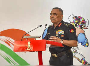 New Delhi: Army Chief General Manoj Pande addresses members of Commonwealth Game...