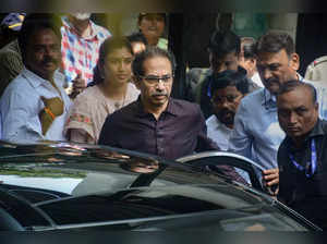 Mumbai: Shiv Sena chief Uddhav Thackeray arrives at the residence of party MP Sa...