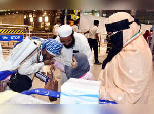 Hyderabad, July 29 (ANI): Pilgrims arrive at Rajiv Gandhi International Airport ...
