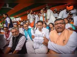 Patna: Bihar Bharatiya Janata Party President Sanjay Jaiswal with senior leaders...