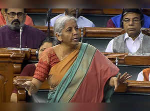 New Delhi, Aug 08 (ANI): Union Finance Minister Nirmala Sitharaman speaks in Lok...