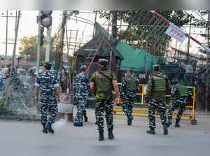 Srinagar: Central reserve Police Force (CRPF) personnel conduct a search operati...