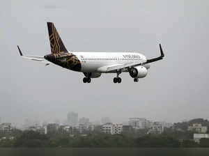 A Vistara Airbus A320 passenger aircraft prepares to land at Chhatrapati Shivaji International airport in Mumbai