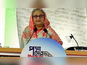 Dhaka, June 25 (ANI): Bangladesh Prime Minister Sheikh Hasina addresses at the i...