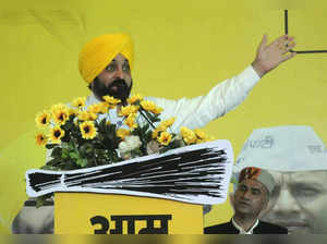 Shimla: Punjab Chief Minister Bhagwant Mann addresses during an event of Aam Aad...