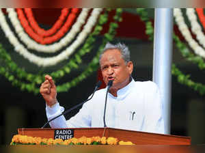 Jaipur: Rajasthan Chief Minister Ashok Gehlot addresses during a function at the...