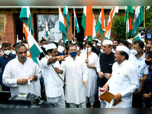 New Delhi, Aug 15 (ANI): Congress MP Rahul Gandhi along with Priyanka Gandhi Vad...
