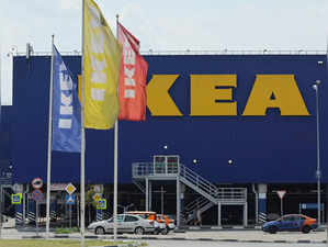 FILE PHOTO: A view shows the logo of IKEA on a closed store in Kotelniki