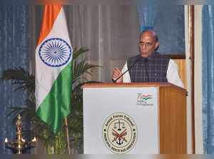 New Delhi: Defence Minister Rajnath Singh addresses the inaugural session of the...