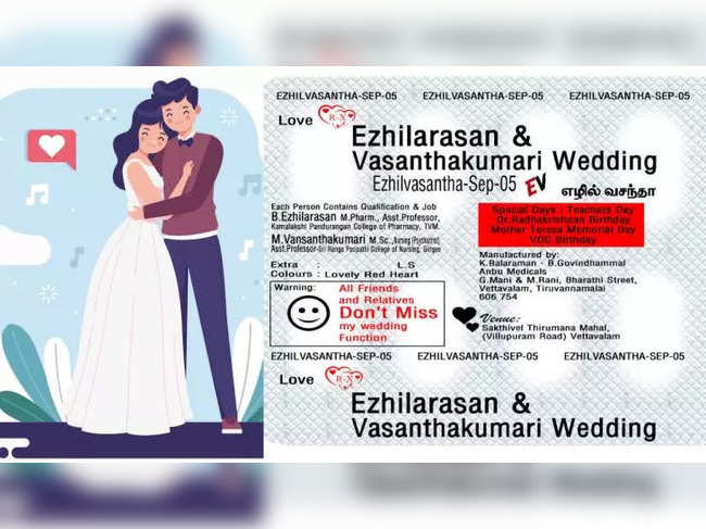 Tamil couple's medicine tablet strip-themed wedding card goes viral