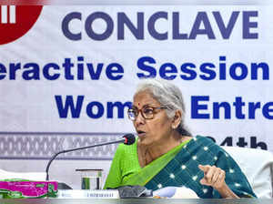 Dimapur: Union Finance Minister Nirmala Sitharaman addresses a press conference,...