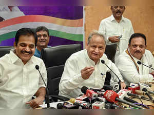 Ahmedabad: Rajasthan Chief Minister and senior Congress leader Ashok Gehlot (Cen...