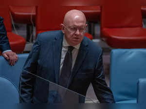 Russian Ambassador to the U.N. Vassily Nebenzia arrives at the UN Security Council's emergency meeting, amid Russia's invasion of Ukraine, at the United Nations Headquarters