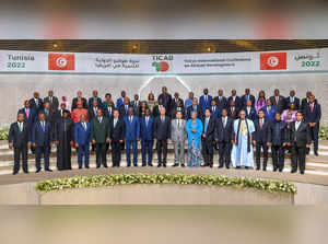 Tunisia's President Kais Saied poses for a group photo at the Tokyo International Conference on African Development (TICAD) in Tunis