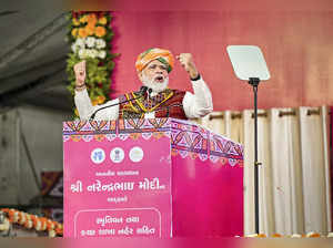 Bhuj: Prime Minister Narendra Modi addresses a public programme at Krantiveer Sh...