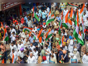 Amritsar: Congress leaders and workers take part in a Tiranga Rally ahead of the...