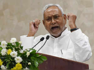 Patna, Aug 31 (ANI): Bihar Chief Minister Nitish Kumar addresses at a function t...