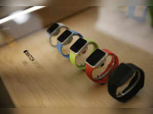FILE PHOTO: A display case containing the Apple Watch Sport is seen at Apple's flagship retail store in San Francisco