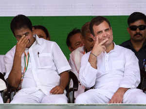 New Delhi: Congress leaders Rahul Gandhi and KC Venugopal during the 'Mehangai P...