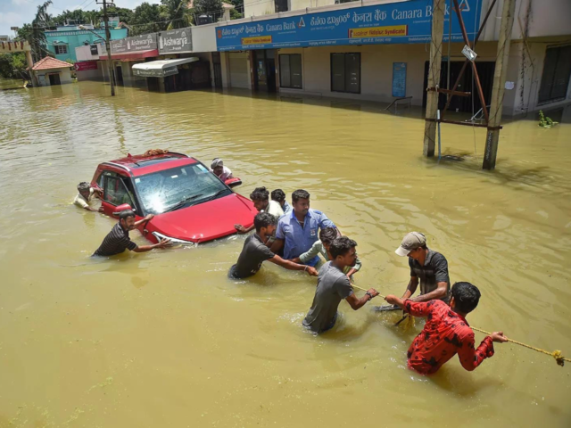 A car stuck in waterlogged area