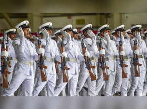 Mumbai: Navy personnel during the Independence Day parade at the Western Naval C...