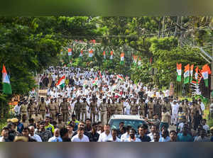 Kanyakumari: Congress workers participate in the party's 'Bharat Jodo Yatra', in...
