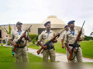 Bhopal: Security personnel stand guard at the Madhya Pradesh State Assembly on t...