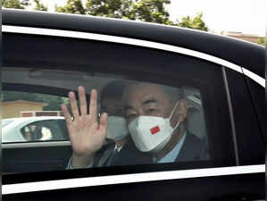 New Delhi: China's Foreign Minister Wang Yi leaves after meeting National Securi...