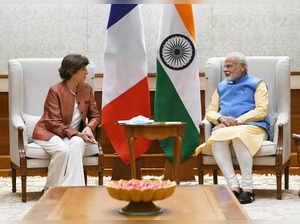 India's Prime Minister Narendra Modi meets with French Foreign Minister Catherine Colonna in New Delhi