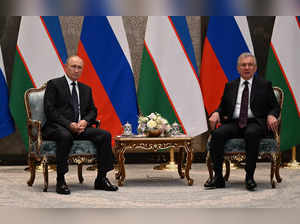 Russian President Vladimir Putin meets with Uzbek President Shavkat Mirziyoyev in Samarkand