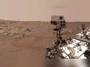 NASA’s Perseverance Mars rover is seen in a "selfie" that it took over a rock nicknamed "Rochette