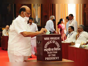 New Delhi: NCP Chief Sharad Pawar casts his vote for the presidential election to elect the new President of India, at the Parliament House in New Delhi on Monday, July 18, 2022. (Photo: Qamar Sibtain/IANS)