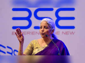Mumbai: Union Minister of Finance and Corporate Affairs Nirmala Sitharaman addre...