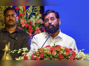 Mumbai: Maharashtra Chief Minister Eknath Shinde addresses a gathering during an...