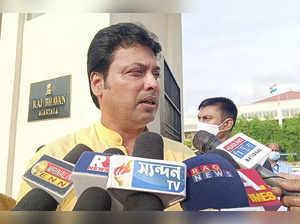 Agartala: BJP leader Biplab Kumar Deb addresses the media after submitting his r...